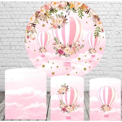 Pink watercolor flower princess hot air balloon Backdrop girls birthday Party table Cover for Photo Studio