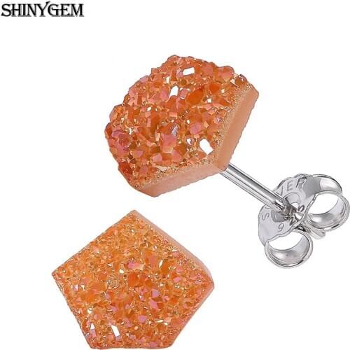 ShinyGem Irregular Natural Crystal Earrings 6-9mm Sparkling Small Quartz Druzy Stud Earrings 2020 Fashion Cute Women Jewelry