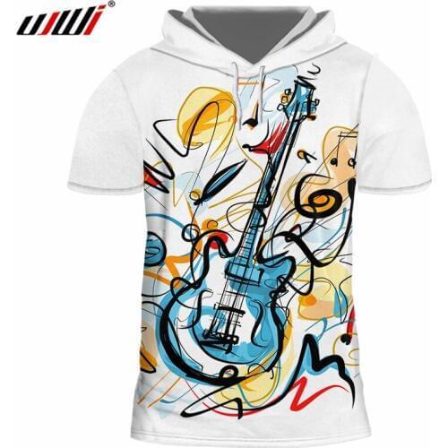 UJWI 2019 new fashion brand T-shirt male / female models 3D T-shirt with hat printed guitar hooded T-shirt