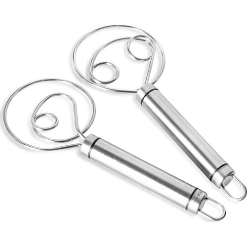 Danish Dough Whisk, 2 Pack Premium Stainless Steel Dutch Whisk, Large Hand Mixer Artisan Blender for Bread Pastry Pizza