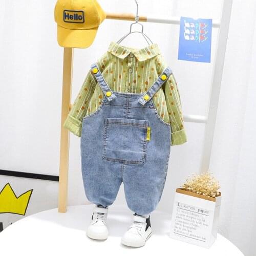 LISUNNY 2021 Spring Baby Boys Clothing Sets Children Casual Clothes Stripe Lapel Shirt Bib Jeans Toddler Infant Kids Costume