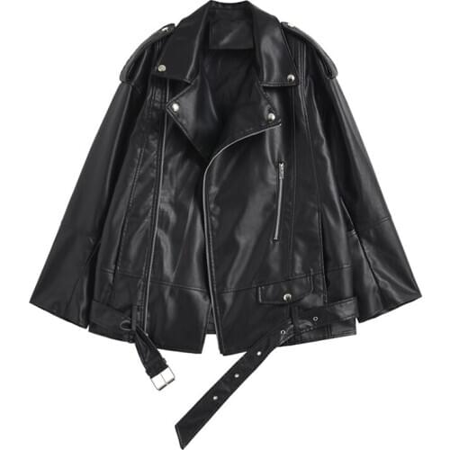 Jaqueta De Couro Feminina Autumn 2021 Loose Oversized Faux PU Leather Motorcycle Biker Jacket Casual Camperas Mujer Black Coat
