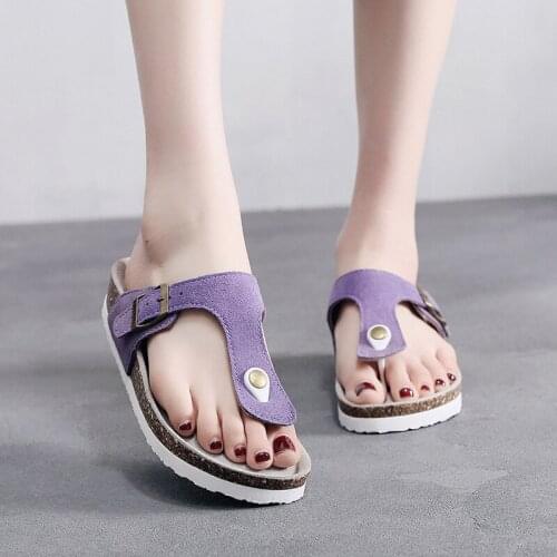 Womens Cork Slippers Summer Fashion Lovers All-match Non-slip Outer Wear One-word Travel Beach Slippers