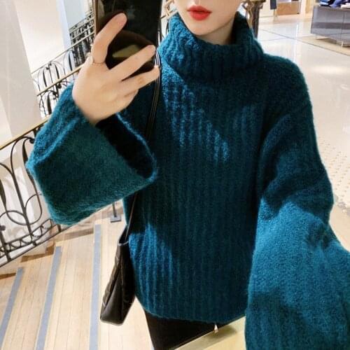 Sweater Womans Autumn Winter Long Sleeve Pullover Wide Sleeves Turtleneck Fashion Loose Casual One Size
