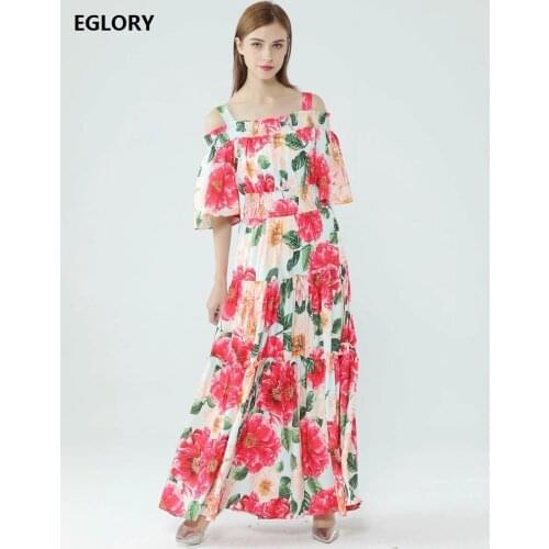 New 2021 Spring Summer Long Dress High Quality Women Spaghetti Strap Charming Floral Print Elastic Waist Casual Long Maxi Dress