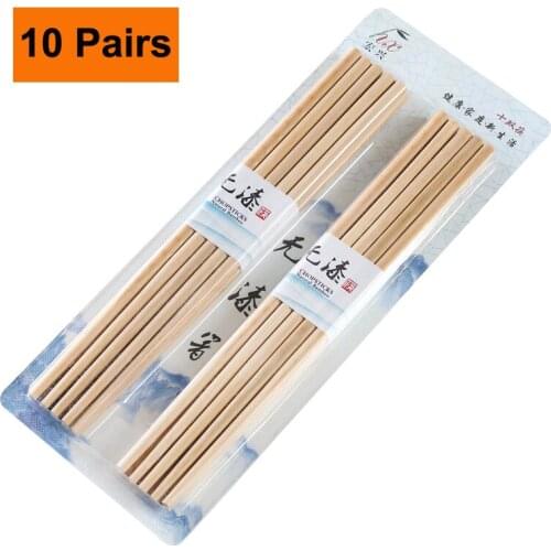 10 Pairs of Chopsticks Natural Solid Wood Bamboo Chopsticks Chinese Japanese Reusable Sushi Stick Tableware Beautiful Packaging