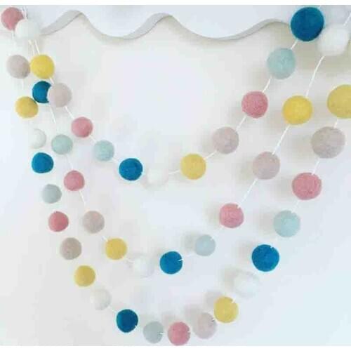 2M Wool Felt Balls Handmade Pom Garland String Hanging Ornaments for DIY Home Party Hanging Kids Room Decoration Wind Chimes
