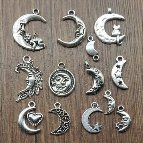 20pcs Charms Moon Antique Silver Color Moon Angel Charms Jewelry Findings DIY Moon Star Charms Wholesale
