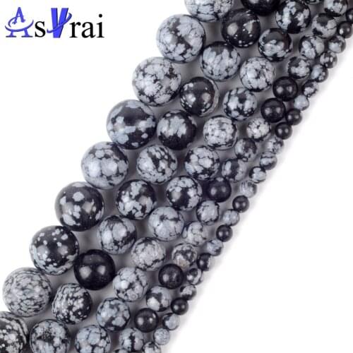 3 4 6 8 10 12mm Natural Stone Black Snowflake Jaspers Beads For Jewelry Making Round Loose Spacer Beads DIY Bracelet Necklace