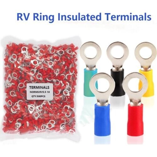 RV5.5-10 500pcs Ring Insulated Cold Press cable Terminal Connectors Circular Electrical Wire Joint Crimp Terminals AWG 12-10