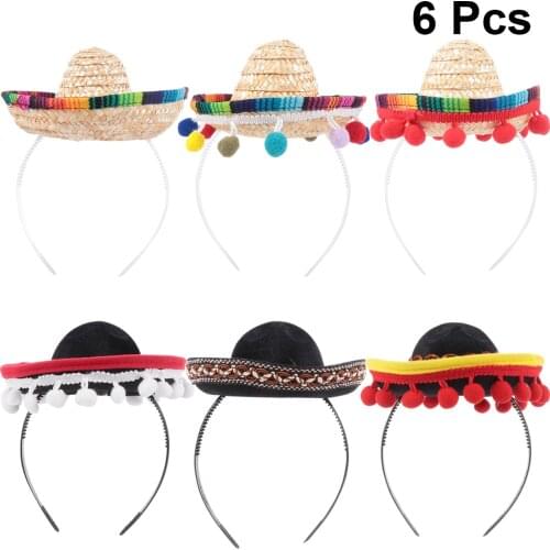 6pcs Mexican Hat Hair Hoops Mini Sombrero Headbands Festival Headdress Performance Props Party Favors