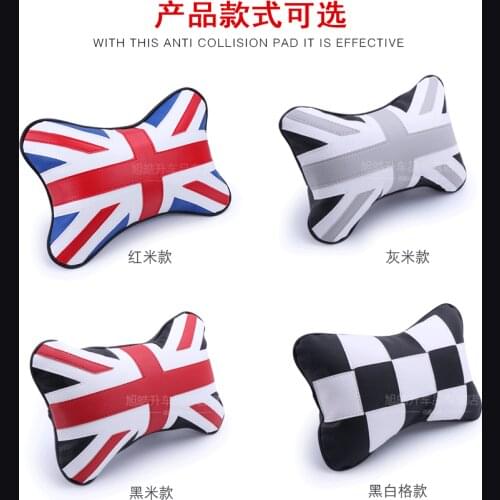 Auto Neck Pillow Pu Leather Head Support Protector Union Jack Flag Backrest Cervical Spine Cushion Car Accessories Decoration