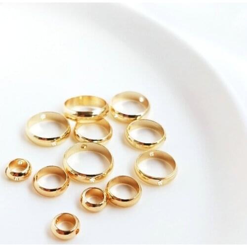 10PCS 4MM 6MM 8MM 10MM 14K Gold Color Plated Brass Beads 2 holes Oval Connect Charms High Quality Diy Jewelry Accessories