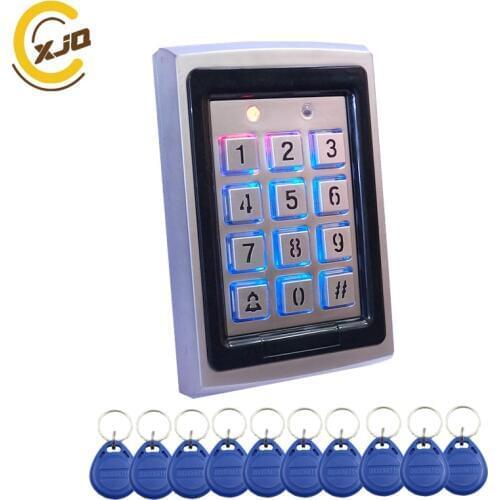 Hot sale ! XJQ Rfid Metal Access Control Keypad with blue back-light Office Door Access Controller +10pcs 125KHz Keyfob cards