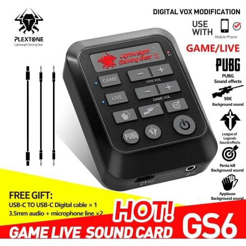PLEXTONE GS6 Game Live Sound Card Mixer Streaming with 3.5mm Interface & USB-C Interface Game & Live Dual Mode Sound Card PUBG