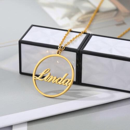 Personality Necklace For Women Custom Name Circle Charm Necklace Gold Nameplate Pendant Stainless Steel Jewelry Gift For Mom