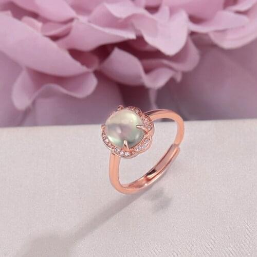 Rings For Women Fine Jewelry S925 Silver 8*7mm Prehnite Natural Green Oval Gemstone Adjustable Ring Rose Gold Plated R-PR005