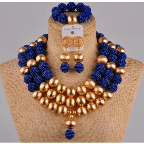 Royal blue african jewelry set simulated pearl nigerian wedding beads necklace jewelry sets for women FZZ37