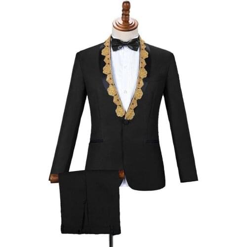 Mens 2-Piece Suit Wedding Groom Tuxedos Party Prom Jacket Pants Host Singer Drummer Chorus Musician Male Stage Costumes