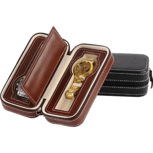 2/3 Slots Leather Watch Storage Box Organizer New Mechanical Mens Watch Display Holder Cases Zippered Jewelry Gift Boxes Case