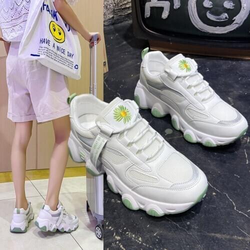 ZEEKSON 2021 INS Trend Sports Shoes Womens Fashion Casual Thick-soled White Shoes Student Mesh Breathable Comfortable Old Shoes