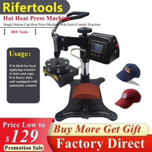 Multifunctional LED Display Manual Heat Transfer Hat Printing Single Station Cap Heat Press Machine With Auto-Counter Function