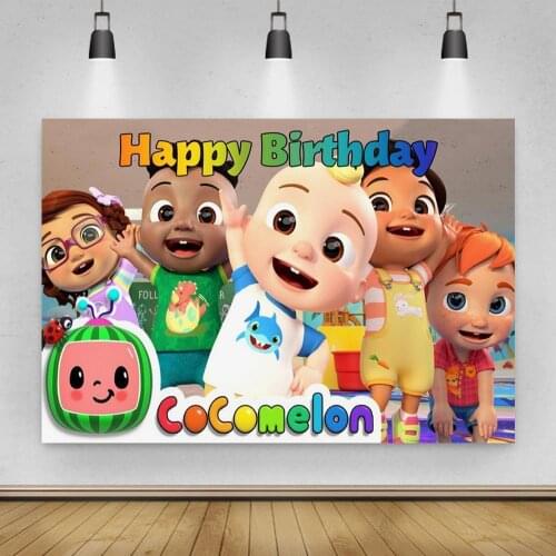Cartoon Good Friends Eat Coco Melon Background Boys Birthday Party Decoration Photography Studio 3D Digital Backdrop Cloth