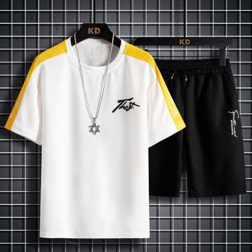 2021 SummerSleeve Round Collar And Shoulder Fashion T-Shirt Simple Letters Mens Short Casual Suit Pajamas Enlarged Edition 4XL