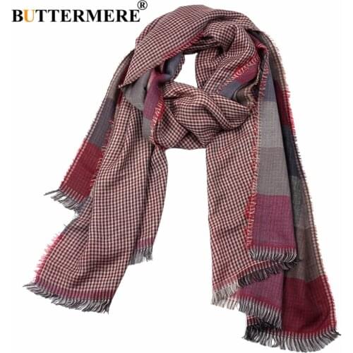 BUTTERMERE Men Scarf Plaid Double-Sided British Style Scarf for Men Red Purple Blue Long Mens Scarves Autumn Winter Accessories