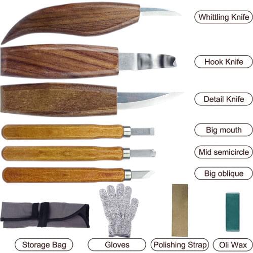 10pcs Wood Carving Knife Set Hand Chisel Hook Knife Engraving Wood Cutter DIY Household Woodworking Art Craft Carving Tools