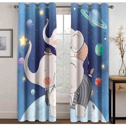 3D Night Cute Elephant Warm Pattern Blackout Curtain Set Hook, Suitable for Home Curtains In Living Room and Bedroom