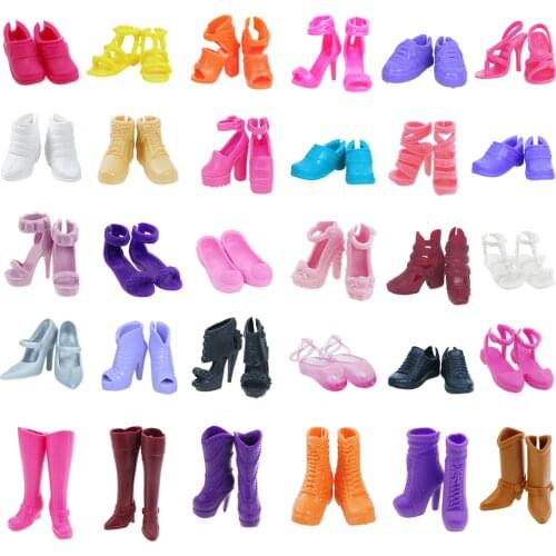 Random 10 Pairs/Set High Quality Doll Shoes Boots Flat Sandals High Heels Party Sport Shoes Accessories for Barbie Doll DIY Toys