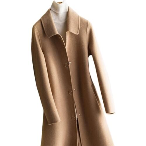 Autumn Winter Women Double-faced Woolen Coat New High quality Long Wool Jacket Womens Korean Elegant Wool Blends overcoat F1005