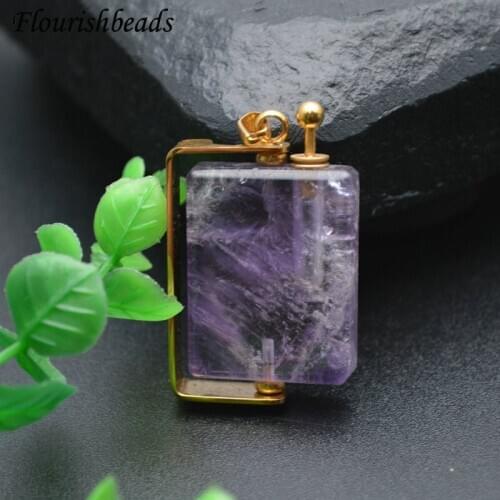 Rectangle Perfume Bottle Pendant Natural Gemstone Essential Oils Perfume Bottle Pendant Necklace Rotatable Women Fine Jewelry