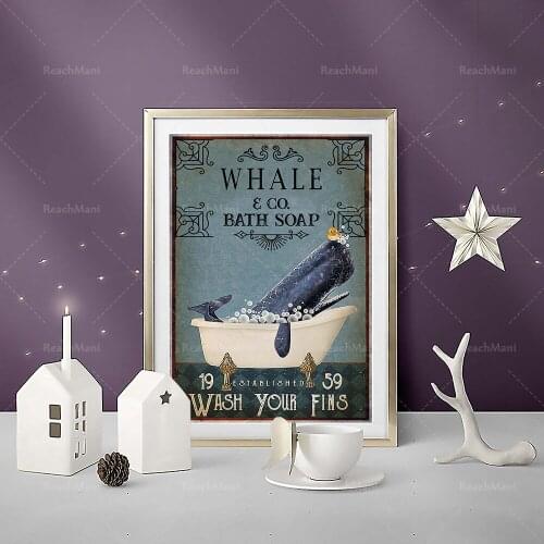 Whale fin washing poster, whale art print, love whale artwork, whale poster, wall decoration, bathroom poster, the best gift eve