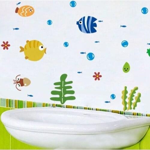 Cartoon Fish Ocean Plant Wall Stickers for Kids Room Decorations Plastic Removable Wallpaper Decals Bedroom Decor