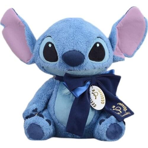 Kawaii Stitch Plush Toys Lilo & Stitch Anime Action Figure with Bow Tie Sitting Stuffed Dolls Kids Toys Birthday Gifts for Girls