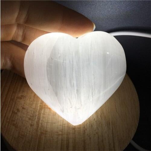Natural Gleamy Selenite Heart Lamp Healing Crystals Stone Decor White Gift
