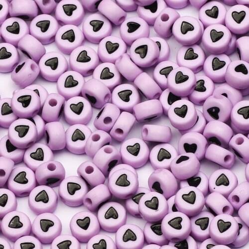 Purple Color Heart Acrylic Beads Round Flat Loose Spacer Beads For Jewelry Making Handmade Diy Bracelet Accessories Wholesale