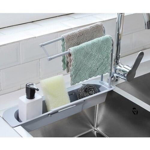 Expandable Storage Drain Kitchen Drainer Rack Storage Basket Bag Adjustment Telescopic Faucet Sponge Soap Bathroom Holder