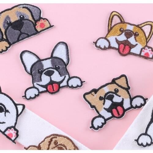 Different styles Cartoon animal Border collie, Corgi Patch Embroidered DIY Cloth Cute Iron On Kids Cartoon For Clothes Stickers
