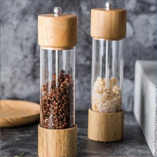 Pepper Salt Manual Grinder Rubber Mill Cooking Tool Spice Shakers Kitchen Tools Wood Acrylic Clear Shaker Accessories