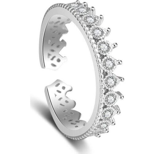S925 Sterling Silver New Diamond-set Roman Crown Ring Opening Korean Fashion Silver Jewelry Silver Plated Ring Female Jewelry