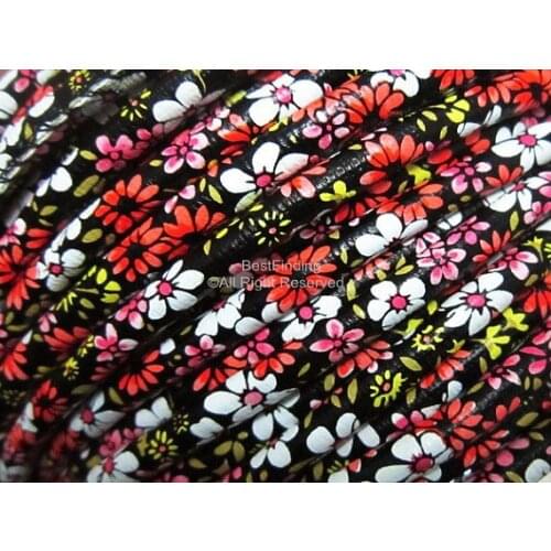 PU leather Ethnic cord Stitched ethnic flower leather wrap cord