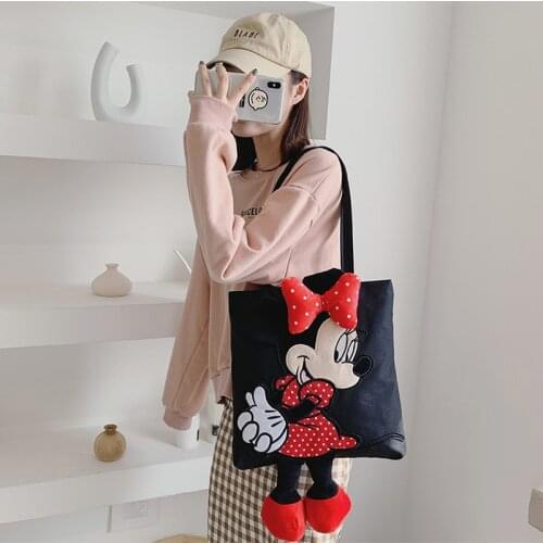 Disney Mickey Mouse Shoulder Bag Female New Handbag Large-capacity Soft Messenger Bag Canves Tote Shopping Bag Tote Bag Gifts