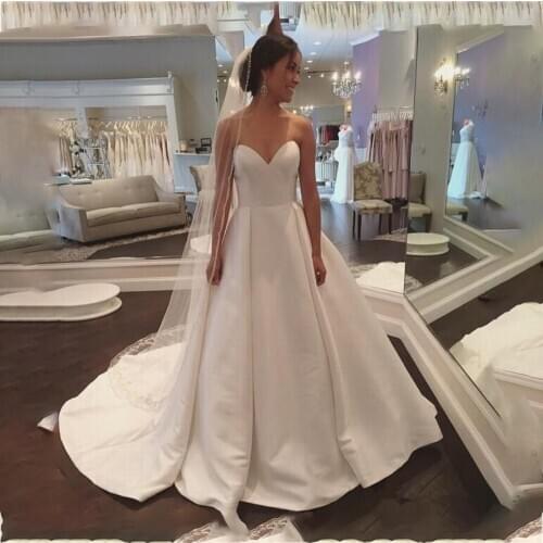 MYYBLE Customer Made Simple 2021 Wedding Dress Sweethear A Line Satin Cheap Wedding Gowns For Bride Veatido De Novia