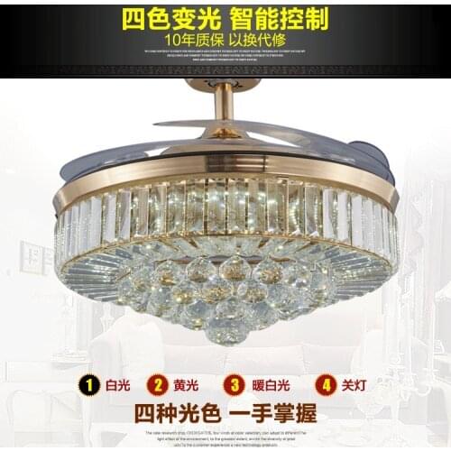 LED AC 110V -220V k9 crystal dimming control Ceiling Fans Lamp Invisible Blades Ceiling Fans Modern Fan Light 42Inch 108CM