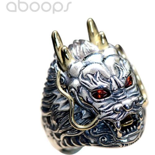 Vintage 925 Sterling Silver Chinese Mythical The Dragon King Head Ring for Men,Adjustable Size 8.5-10.5,Free Shipping