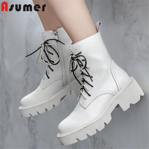 Asumer 2020 new arrive thick heel platform shoes women ankle boots round toe fashion cool Motorcycle boots ladies black