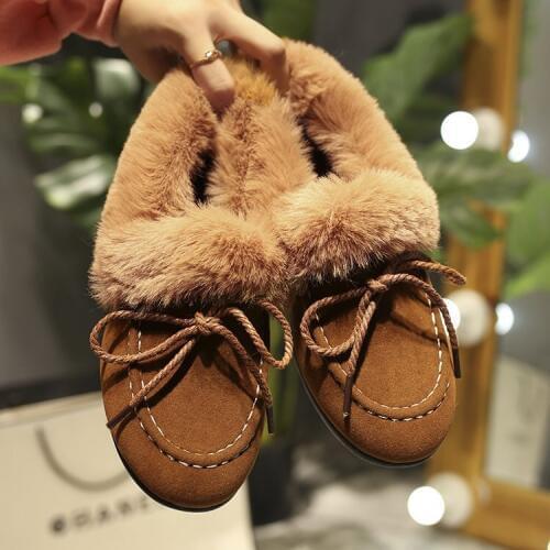 Women Winter Butterfly Knot Slip On Warm Loafers Casual Flats Shoes Women Warm Plush Shoes Lazy Footwear O4-11